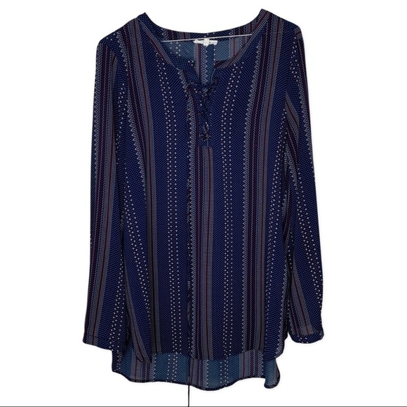 Pleione Tops - Anthropologie Pleione Semi Sheer Blouse lace up